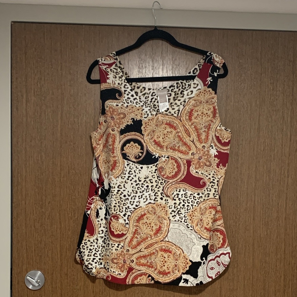 Chico's Size 2 reversable town and country Paisley Scoop Sleeveless Lined Tank